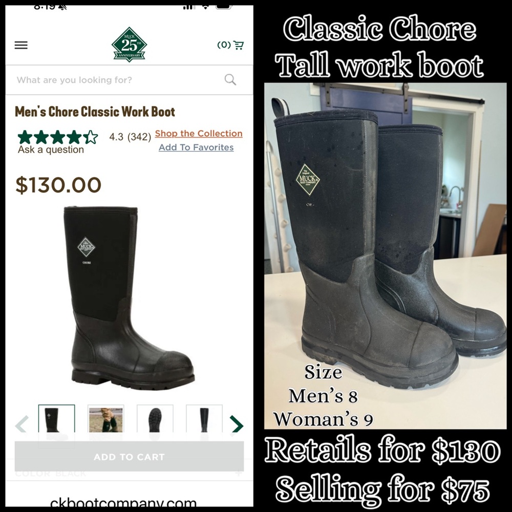 “The Chore” Muck Boot in Black Size Men’s 8 Woman’s 9